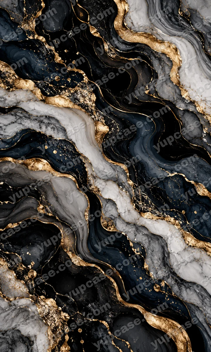 Black Gold Marble – Siyah Gri ve Altın Damarlı Mermer Desenli Telefon Kılıfı telefon kılıfı