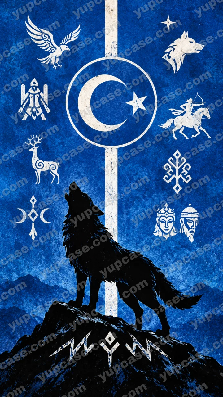 Blue Wolf Spirit – Bozkurt ve Ay Yıldız Desenli Telefon Kılıfı telefon kılıfı