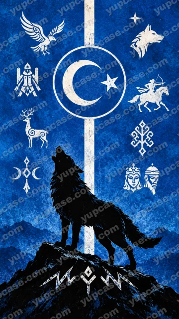Blue Wolf Spirit – Bozkurt ve Ay Yıldız Desenli Telefon Kılıfı telefon kılıfı
