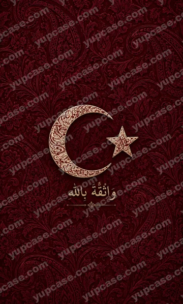 Burgundy Faith – Bordo Dantel Ay Yıldız ve Arapça Hat Desenli Telefon Kılıfı telefon kılıfı
