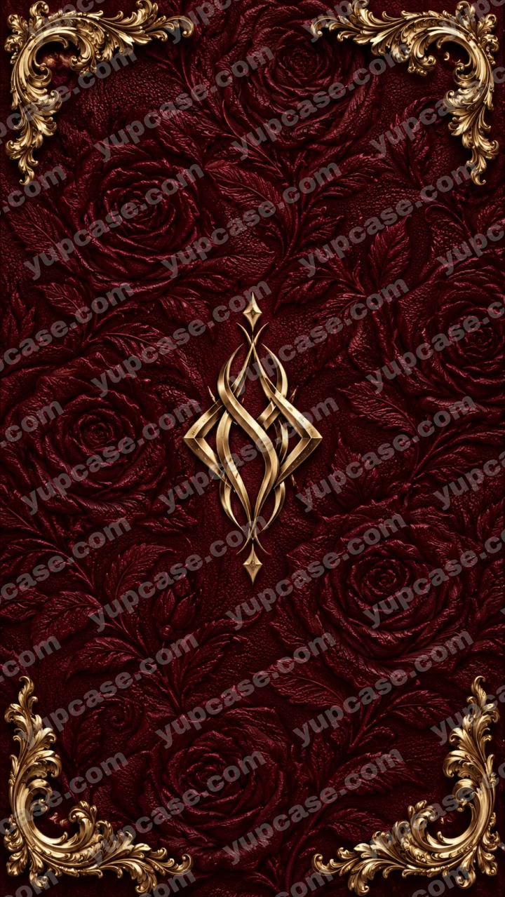 Burgundy Rose Gold – Bordo Gül Dokulu ve Altın Süslemeli Telefon Kılıfı telefon kılıfı