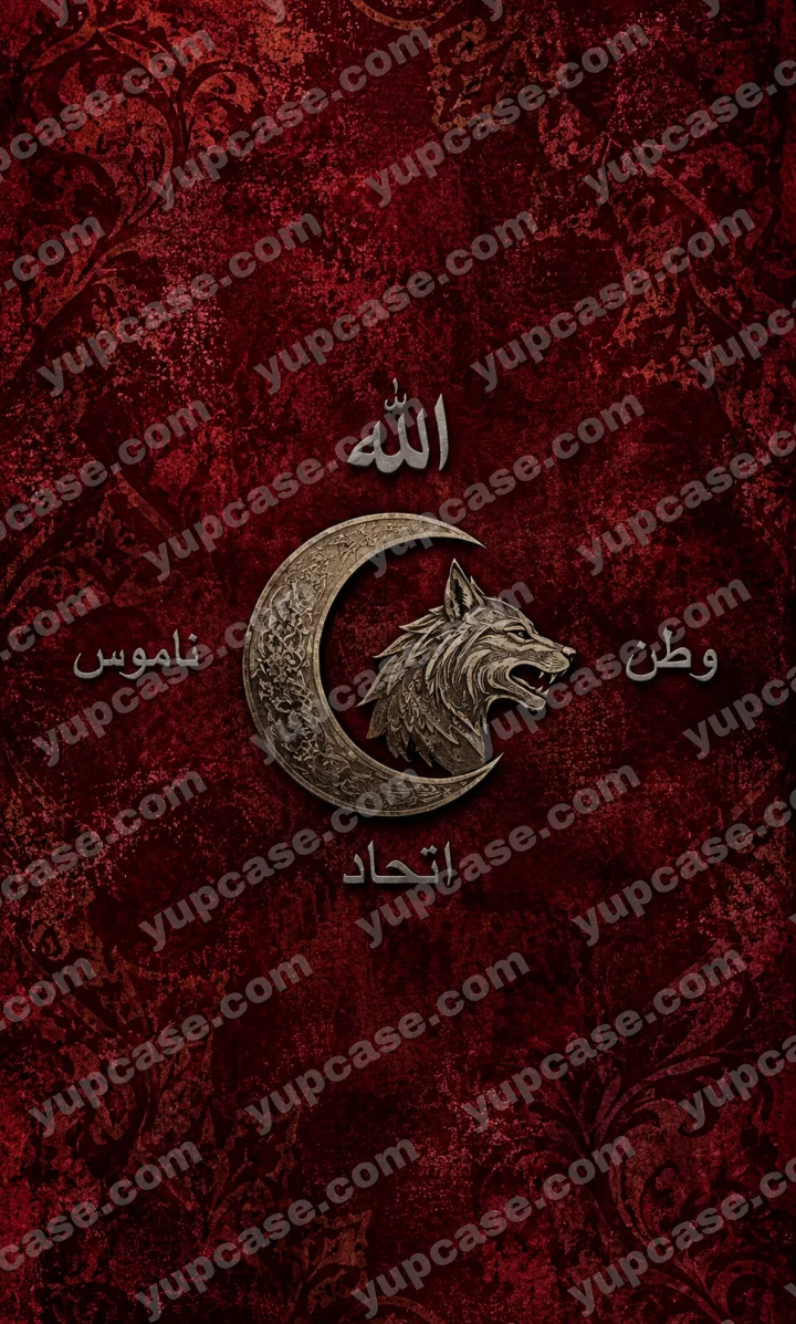Burgundy Wolf Emblem – Bordo Zeminli Hilal ve Bozkurt Tasarımlı Telefon Kılıfı telefon kılıfı