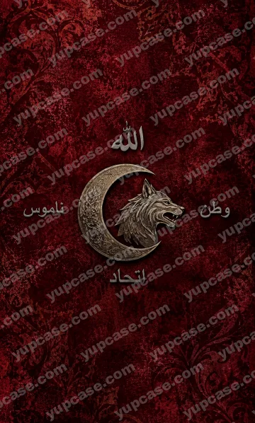 Burgundy Wolf Emblem – Bordo Zeminli Hilal ve Bozkurt Tasarımlı Telefon Kılıfı telefon kılıfı