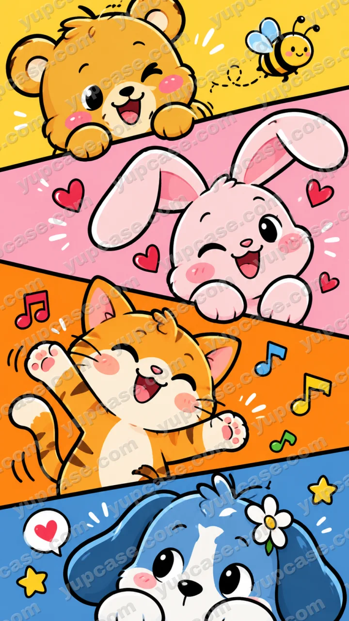 Cute Animal Friends – Sevimli Hayvanlar Renkli Kolaj Telefon Kılıfı telefon kılıfı