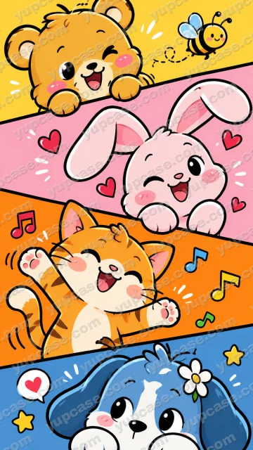 Cute Animal Friends – Sevimli Hayvanlar Renkli Kolaj Telefon Kılıfı telefon kılıfı