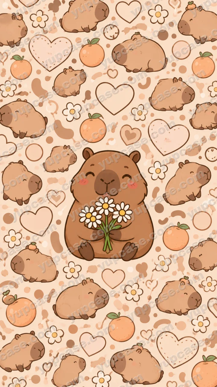Cute Capybara Flower Garden – Papatya Buketli Sevimli Kapibara Telefon Kılıfı telefon kılıfı