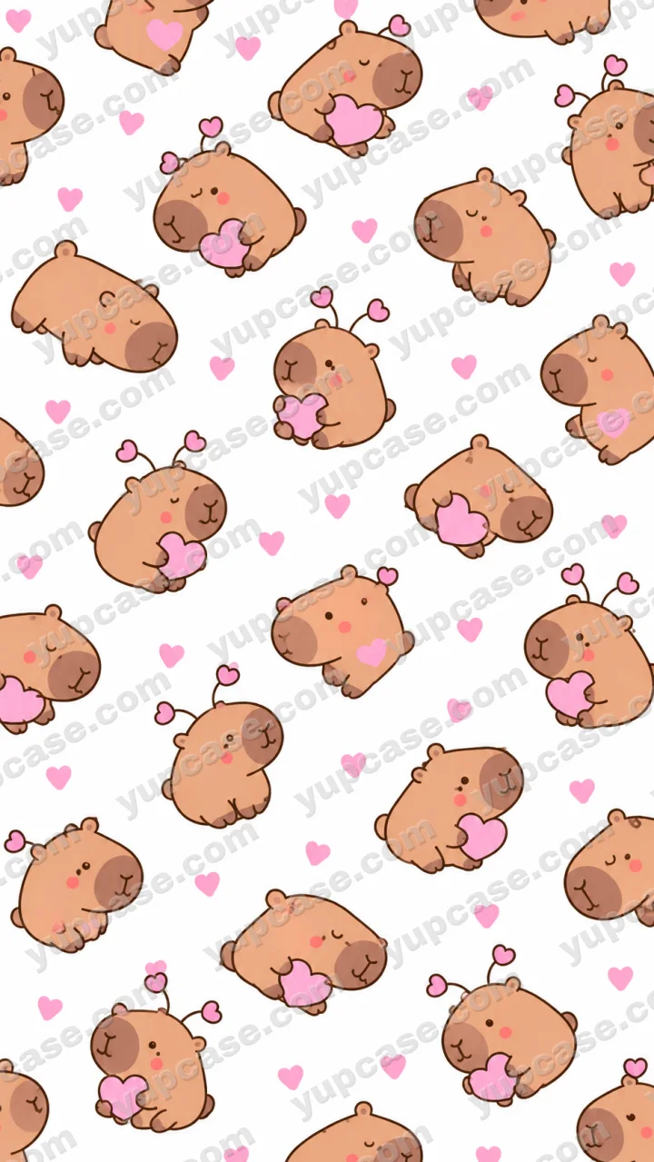 Cute Capybara Love – Pembe Kalpli Sevimli Kapibara Telefon Kılıfı telefon kılıfı