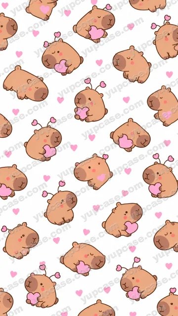 Cute Capybara Love – Pembe Kalpli Sevimli Kapibara Telefon Kılıfı telefon kılıfı