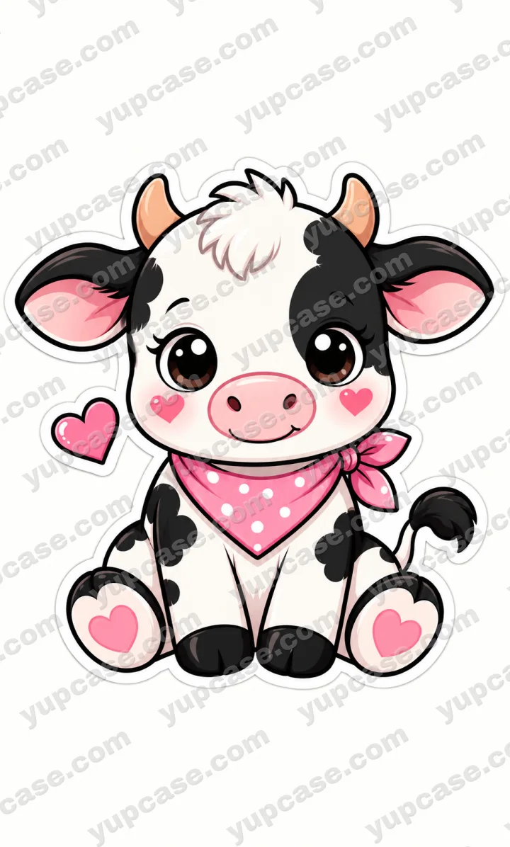 Cute Pink Cow – Pembe Fularlı Sevimli İnek Telefon Kılıfı telefon kılıfı