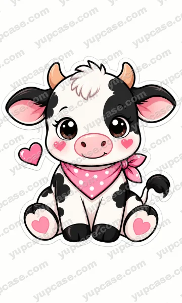 Cute Pink Cow – Pembe Fularlı Sevimli İnek Telefon Kılıfı telefon kılıfı
