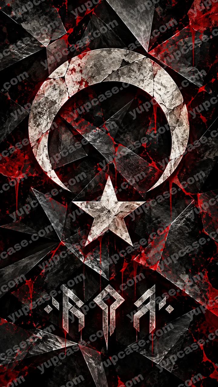 Dark Crescent – Gümüş Ay Yıldız ve Kırmızı Efektli Telefon Kılıfı telefon kılıfı