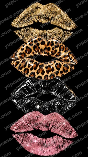 Glam Lips – Altın, Leopar ve Pembe Simli Dudaklar Telefon Kılıfı telefon kılıfı