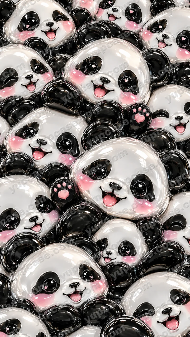 Glossy Panda Collage – Parlak 3D Sevimli Panda Telefon Kılıfı telefon kılıfı