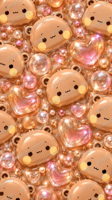 Glossy Teddy Bear Love – Parlak Ayıcık ve Pembe Kalp Desenli Telefon Kılıfı telefon kılıfı