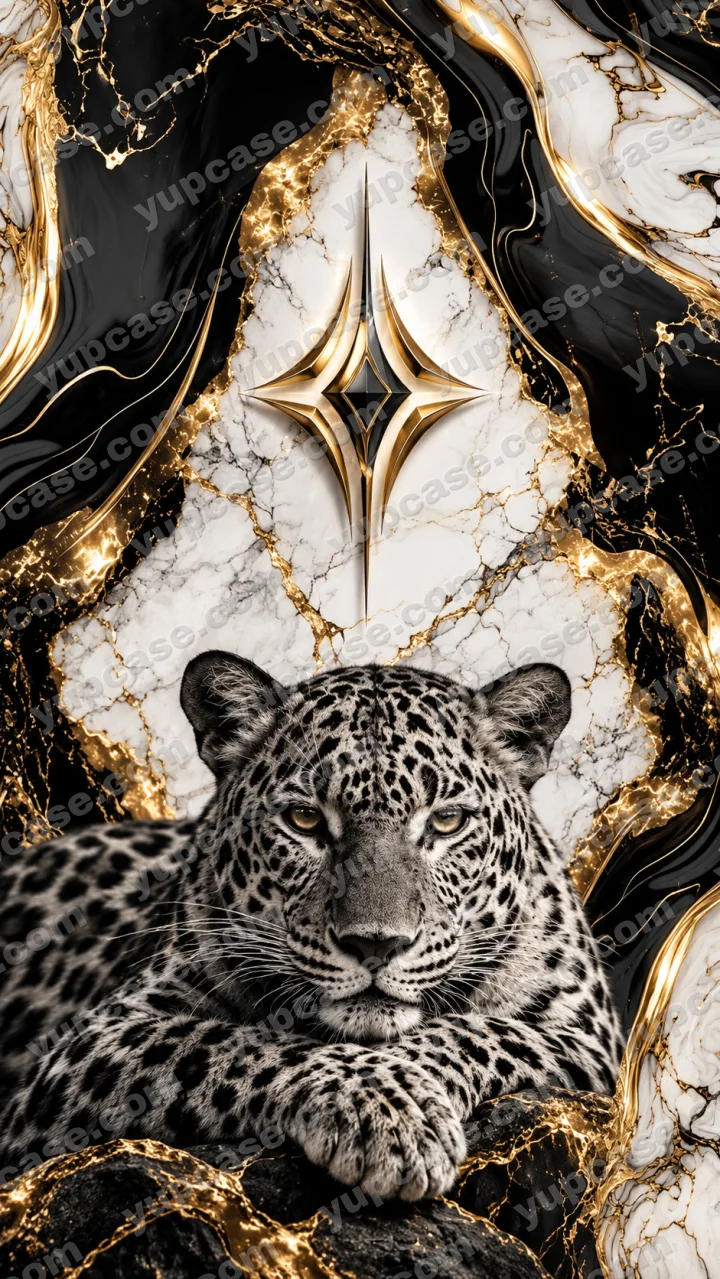 Golden Marble Leopard – Siyah Altın Mermer ve Leopar Desenli Telefon Kılıfı telefon kılıfı