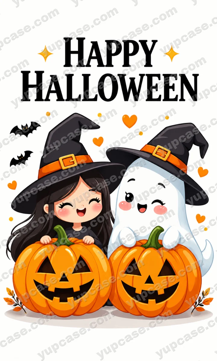 Happy Halloween – Cadı Kız ve Sevimli Hayalet Telefon Kılıfı telefon kılıfı