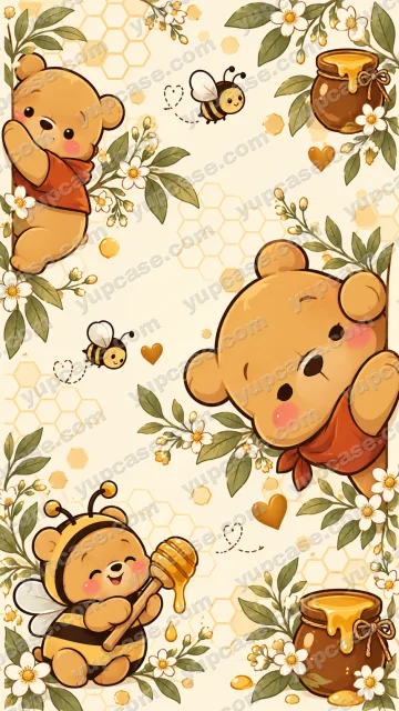 Honey Bear Garden – Sevimli Ayıcıklar ve Bal Peteği Telefon Kılıfı telefon kılıfı