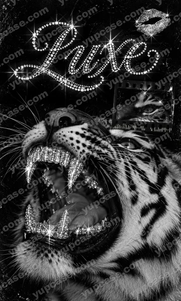 Luxe Tiger – Gümüş Simli Kaplan ve Parlak Taş Detaylı Telefon Kılıfı telefon kılıfı