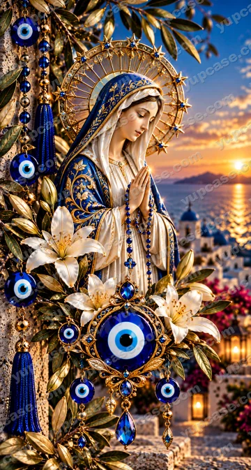 Madonna Nazar – Meryem Ana ve Nazar Boncuklu Telefon Kılıfı telefon kılıfı