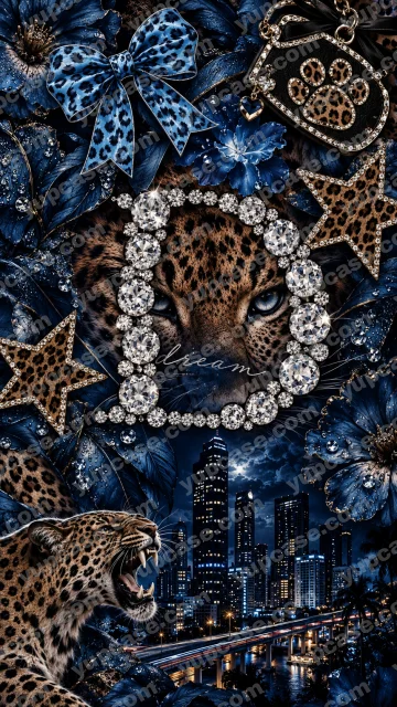 Midnight Leopard Glam – Lacivert Leopar ve Kristal Taş Desenli Telefon Kılıfı telefon kılıfı
