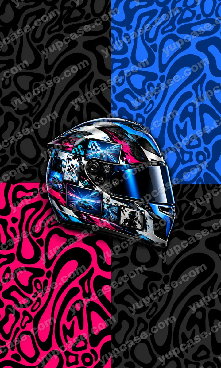 Neon Racing Helmet – Mavi ve Pembe Yarış Kaskı Desenli Telefon Kılıfı telefon kılıfı
