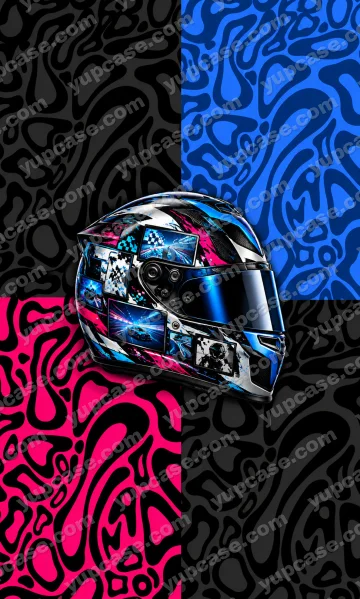 Neon Racing Helmet – Mavi ve Pembe Yarış Kaskı Desenli Telefon Kılıfı telefon kılıfı