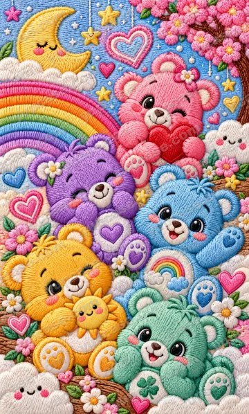 Pastel Bear Dream – Rengârenk Ayıcıklar ve Gökkuşağı Desenli Telefon Kılıfı telefon kılıfı