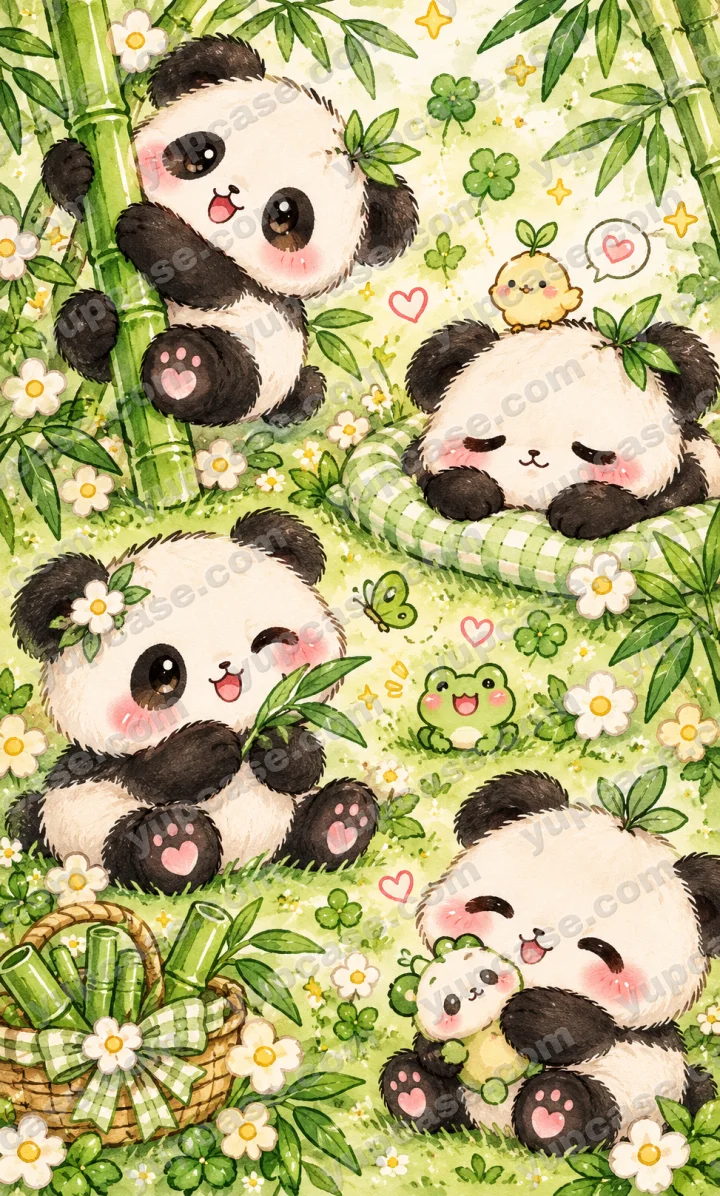 Pastel Panda Garden – Bambu Bahçesinde Sevimli Panda Desenli Telefon Kılıfı telefon kılıfı
