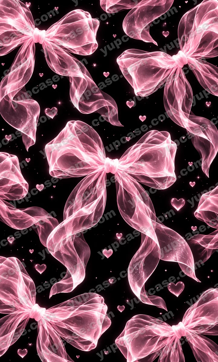 Pink Organza Bows – Pembe Tül Kurdele ve Kalp Desenli Telefon Kılıfı telefon kılıfı