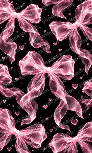 Pink Organza Bows – Pembe Tül Kurdele ve Kalp Desenli Telefon Kılıfı telefon kılıfı
