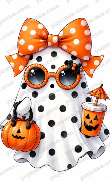 Polka Dot Halloween Ghost – Turuncu Fiyonklu Hayalet Telefon Kılıfı telefon kılıfı