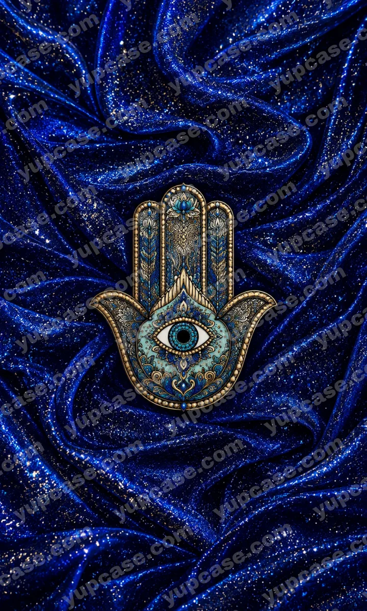 Royal Hamsa – Mavi Simli Nazar Eli Desenli Telefon Kılıfı telefon kılıfı
