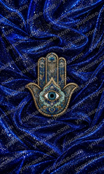 Royal Hamsa – Mavi Simli Nazar Eli Desenli Telefon Kılıfı telefon kılıfı