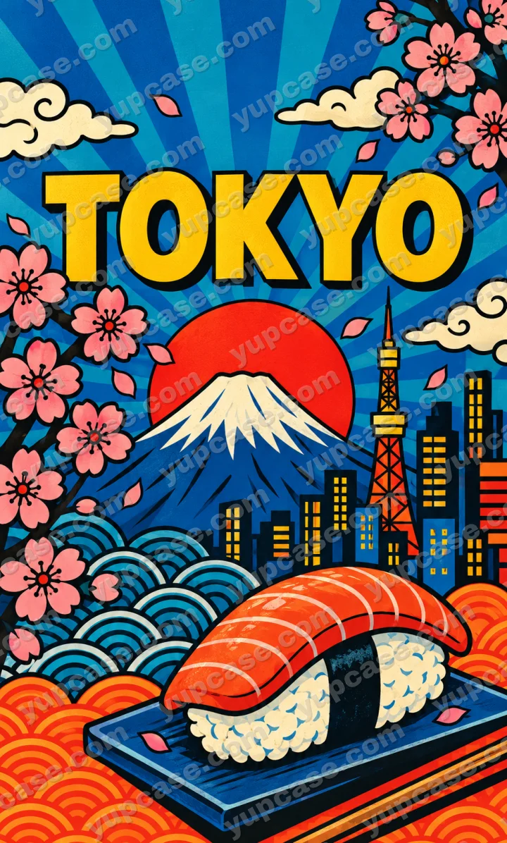 Tokyo Sushi – Japon Şehri ve Suşi Desenli Telefon Kılıfı telefon kılıfı