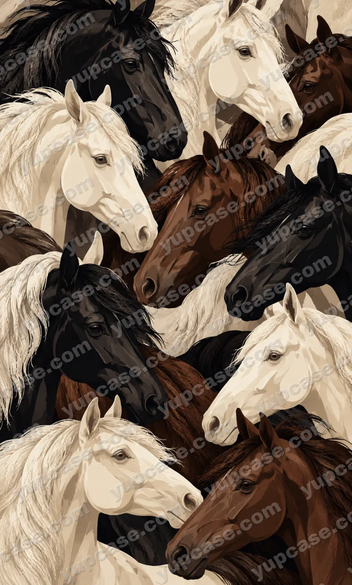 Wild Horses – Siyah ve Krem Atlar Desenli Telefon Kılıfı telefon kılıfı